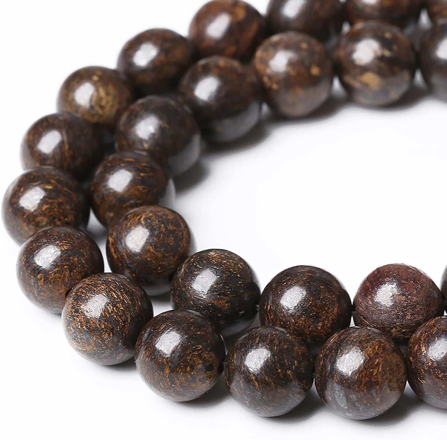74pcs 10mm Natural Stone Beads Brown Bronzite Gemstone Round Loose Beads for Jewelry Making DIY Bracelet Necklace 32" 2 Strands