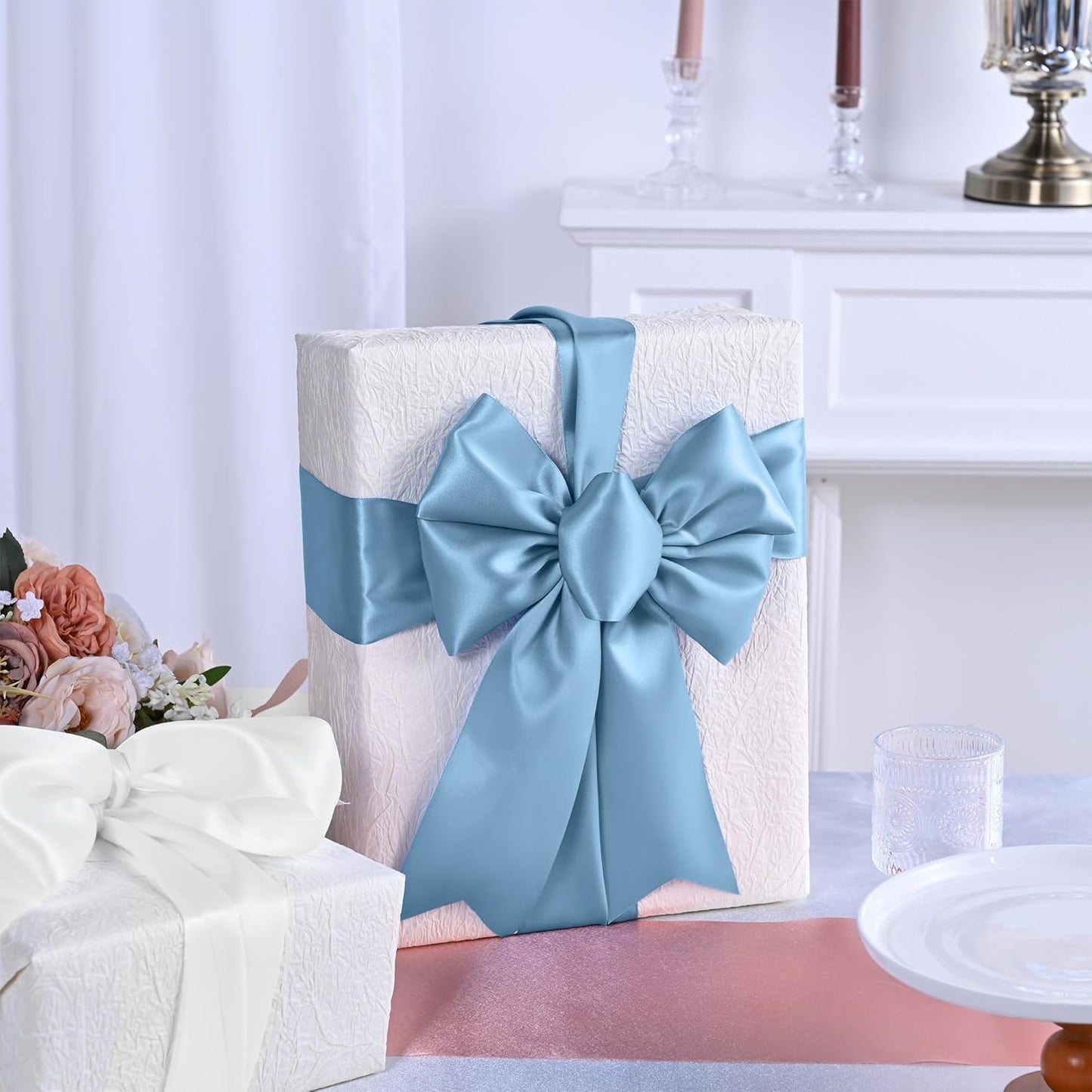 Dusty Blue Satin Ribbon 3 Inch X 15 Yards Solid Color Double Faced Ribbons Perfect for Crafts Wedding Decor Bow Making Arts Sewing and More