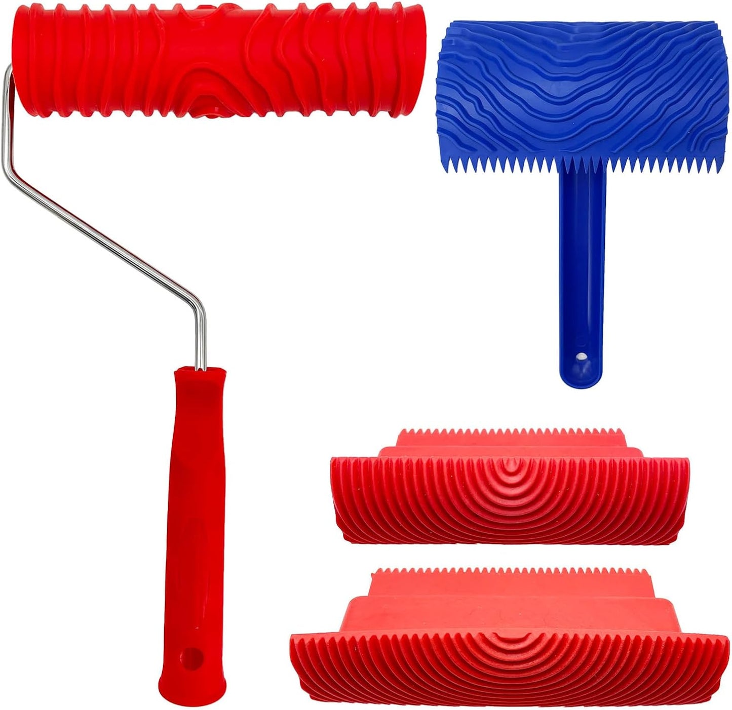 4-Pack Wood Grain Tool, Wood Graining Roller Painting Tool with Handle, Rubber Empaistic Wood Texture Painting Tool Set for DIY Wall Room Art Paint Decoration