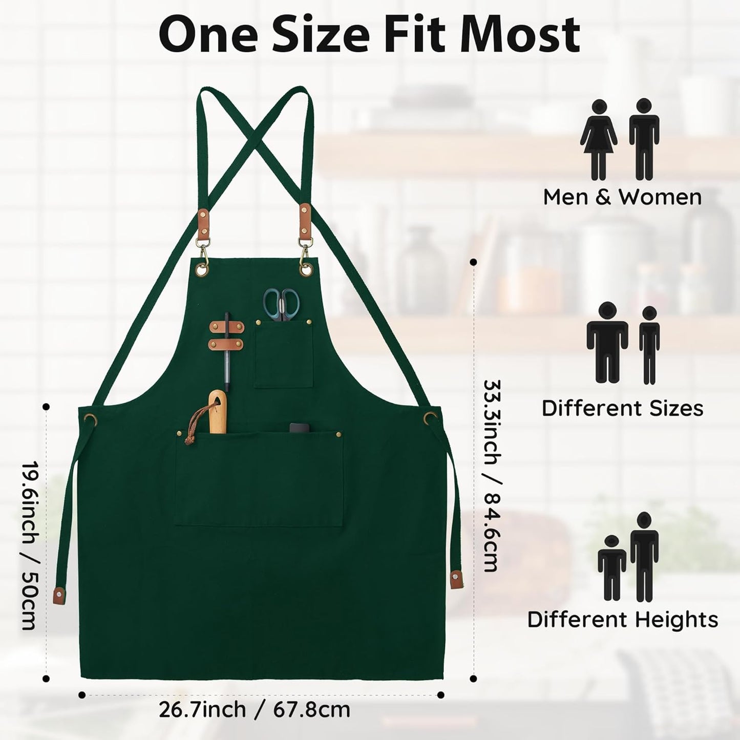 Canvas Aprons, Kitchen Chef Aprons, Work Aprons for Men Women, Adjustable Strap Aprons with 3 Pockets