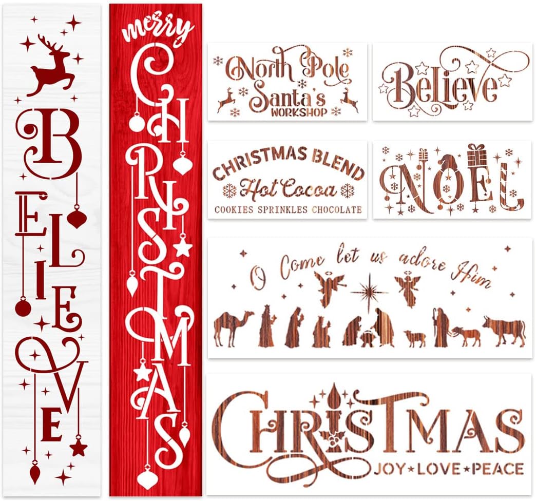 Christmas Stencils for Painting on Wood Porch Christmas Stencil Large Believe Xmas Holiday Stencils for Door Mats Window Glass Fabrics Crafts