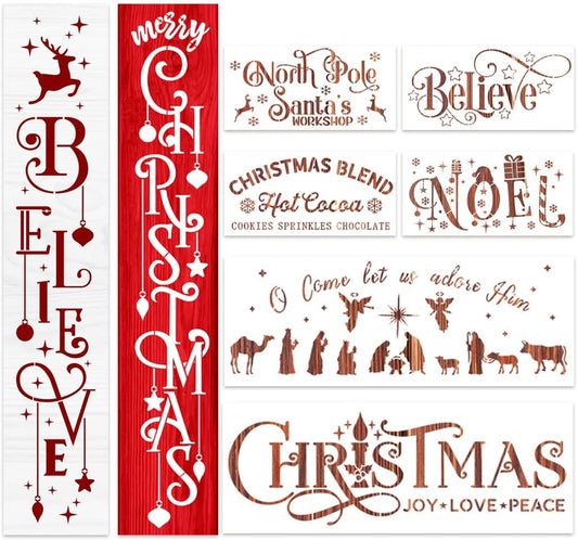 Christmas Stencils for Painting on Wood Porch Christmas Stencil Large Believe Xmas Holiday Stencils for Door Mats Window Glass Fabrics Crafts