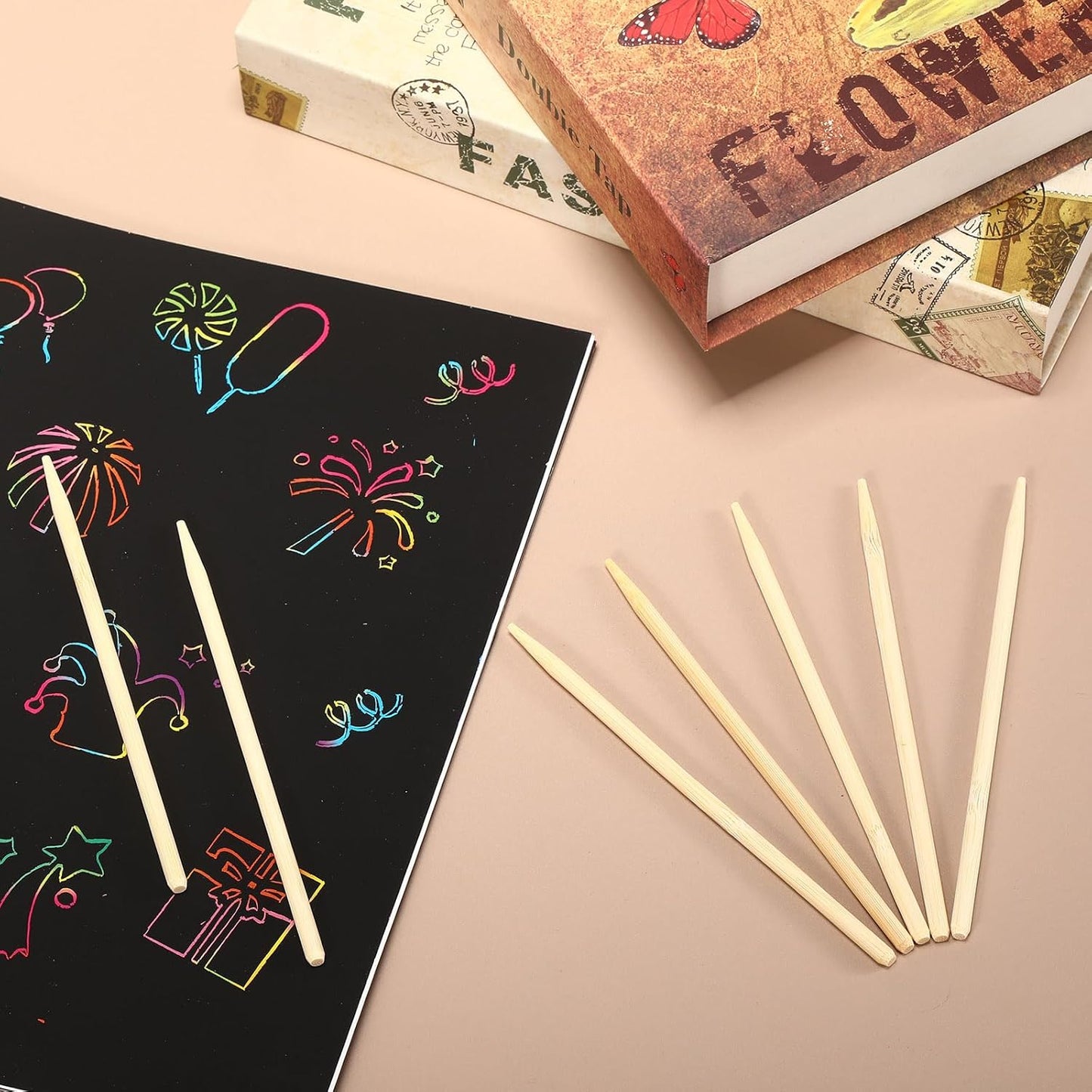 200 pcs Heavy Duty Scratch Art Tools,4.7 in Craft Sticks,Wooden Stylus for Scratch Art,Wooden Sticks for Crafts Bamboo Stylus, DIY Creative Draw Sticks for Teens and Teacher