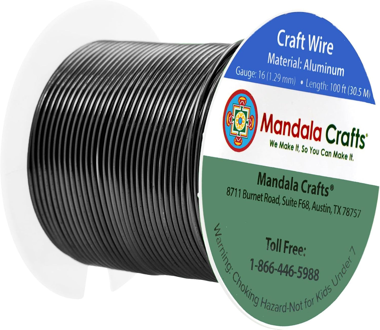 Mandala Crafts 16 Gauge Anodized Aluminum Craft Wire for Jewelry Making - 100 FT Colored Flexible Black Wire - Bendable for Bonsai Armature Crafting Sculpting