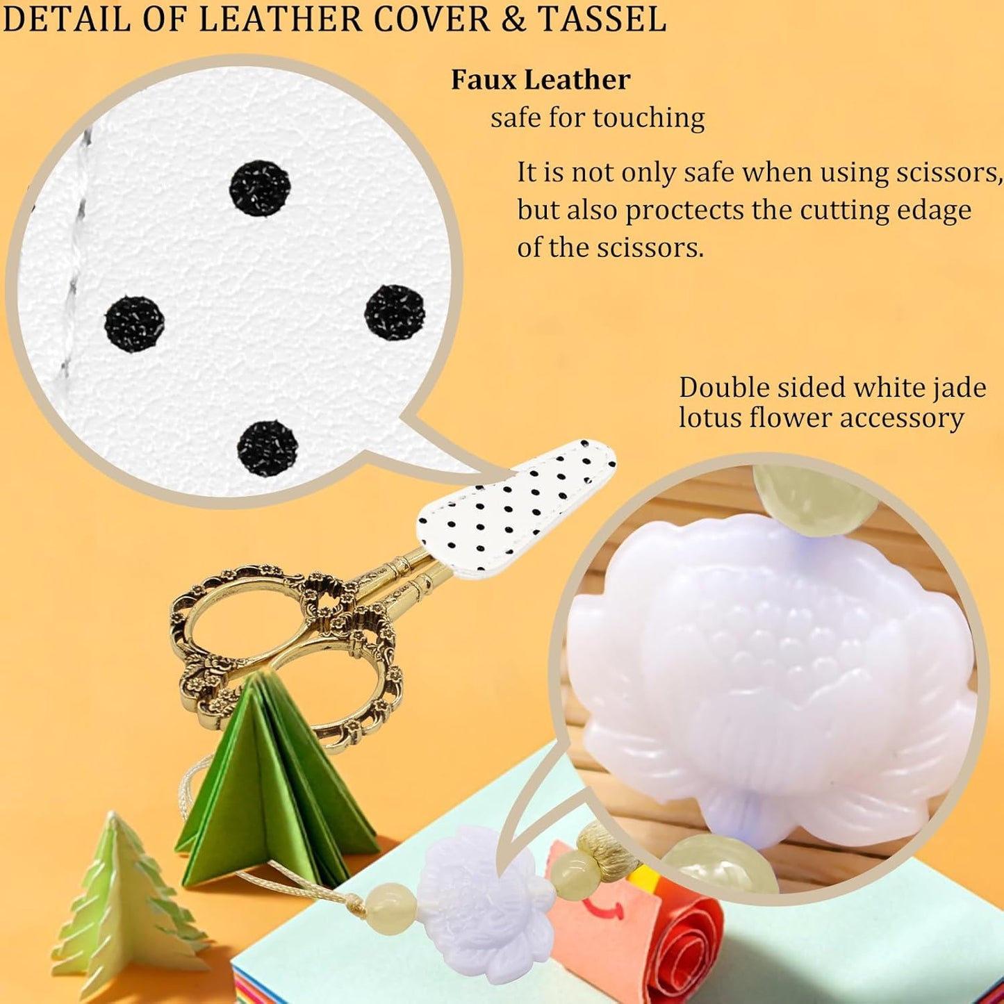 BIHRTC 4.5Inch Embroidery Stainless Steel Scissors with Leather Cover Tassel DIY Tools Dressmaker Small Shears Precision for Crafting Thread Cutting Sewing DIY Artwork Housework