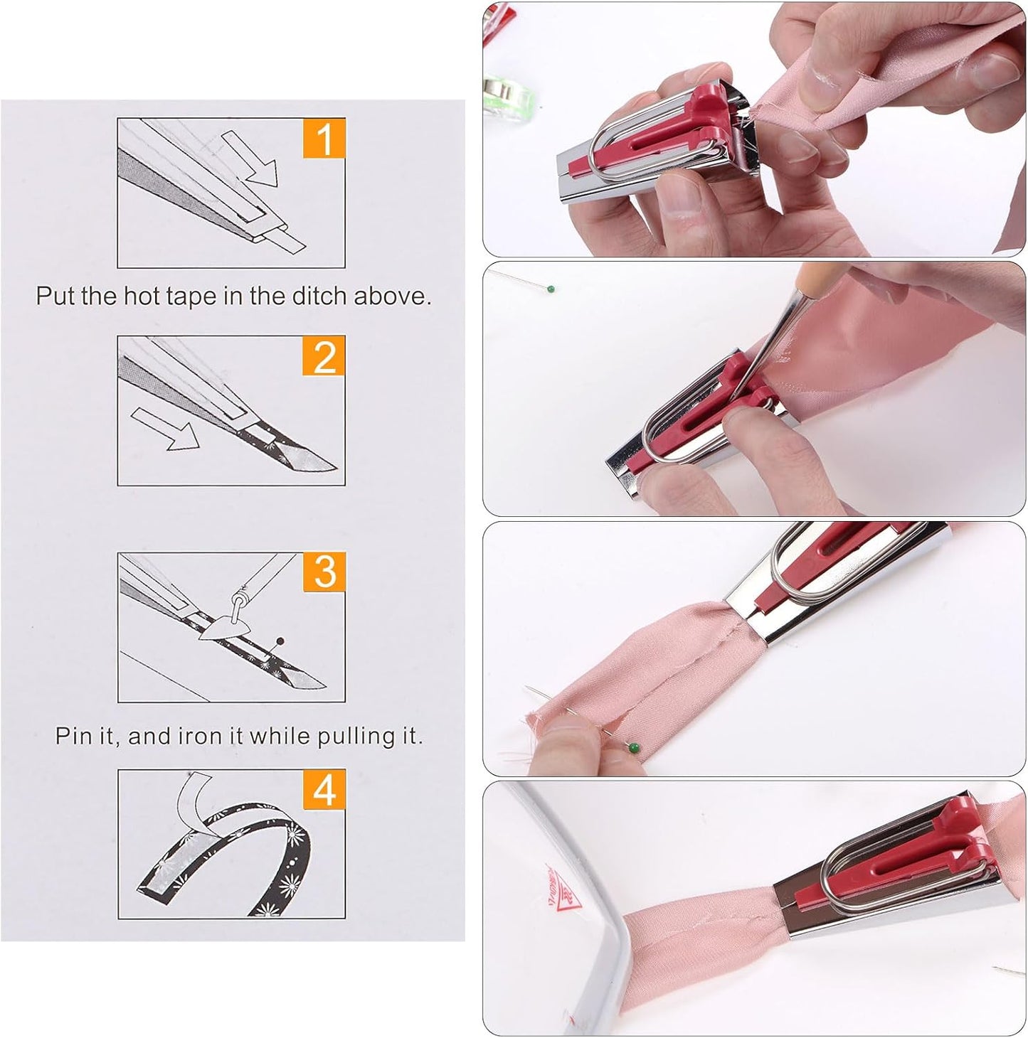 HARFINGTON Bias Tape Maker Kit 50mm Single and Double Fold Fabric Bias Binding Maker Sew Tool for Fabric Quilting Sewing Crafting DIY, Black