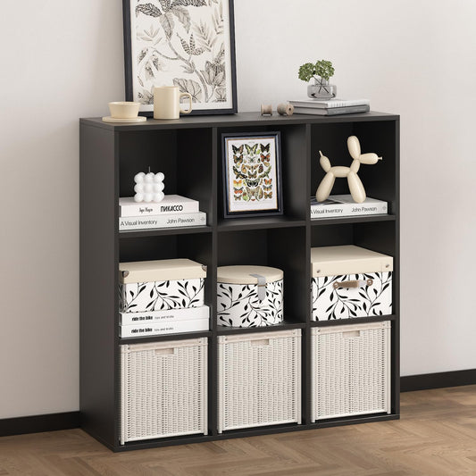 Wooden 9 Cube Storage Organizer with Closed Back Panel,Black Cube Shelf Heavy Duty Cubby Storage Organizer with Compartments for Living,Display Shelf,Bookshelf