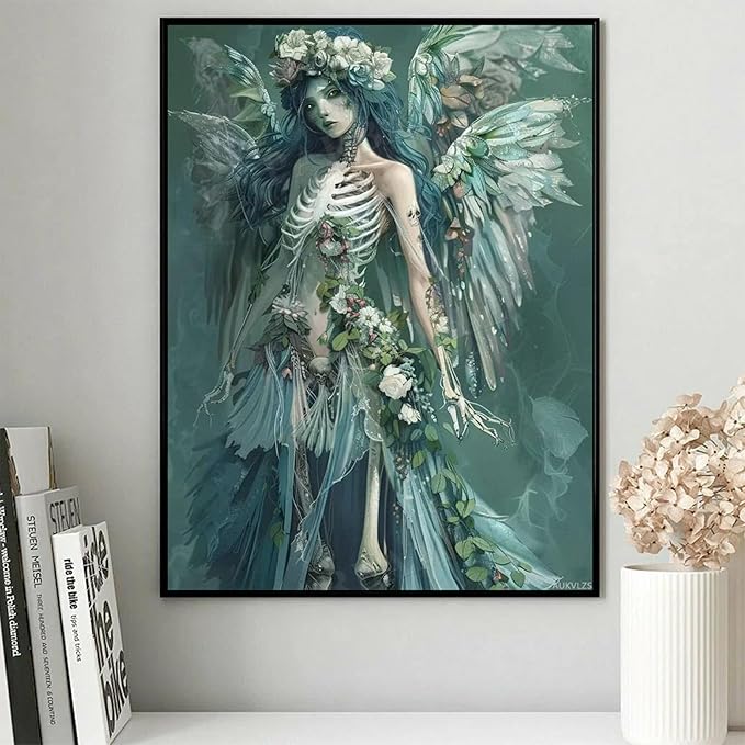 AUKVLZS Diamond Painting DIY Fun Wall Art Decor, Great Gift for Craft Lovers (12x16 inch Warm Bedroom Decor Living Room Decoration) Japanese Skeleton Woman Diamond Painting Kits