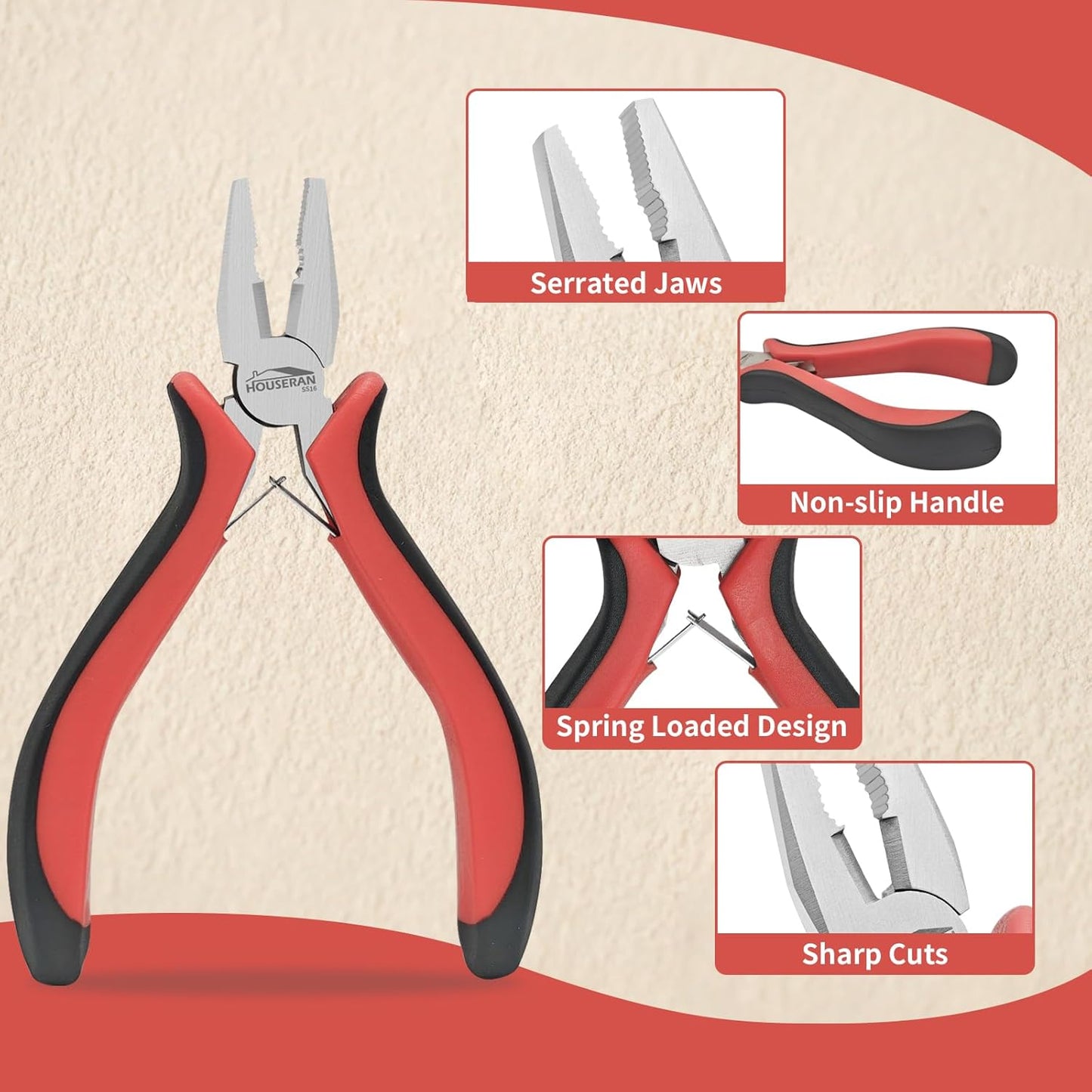 Linemans Pliers 5"-5 Pack Linemans Pliers for Jewelry Making with Spring Loaded for DIY, Craft, Repairing
