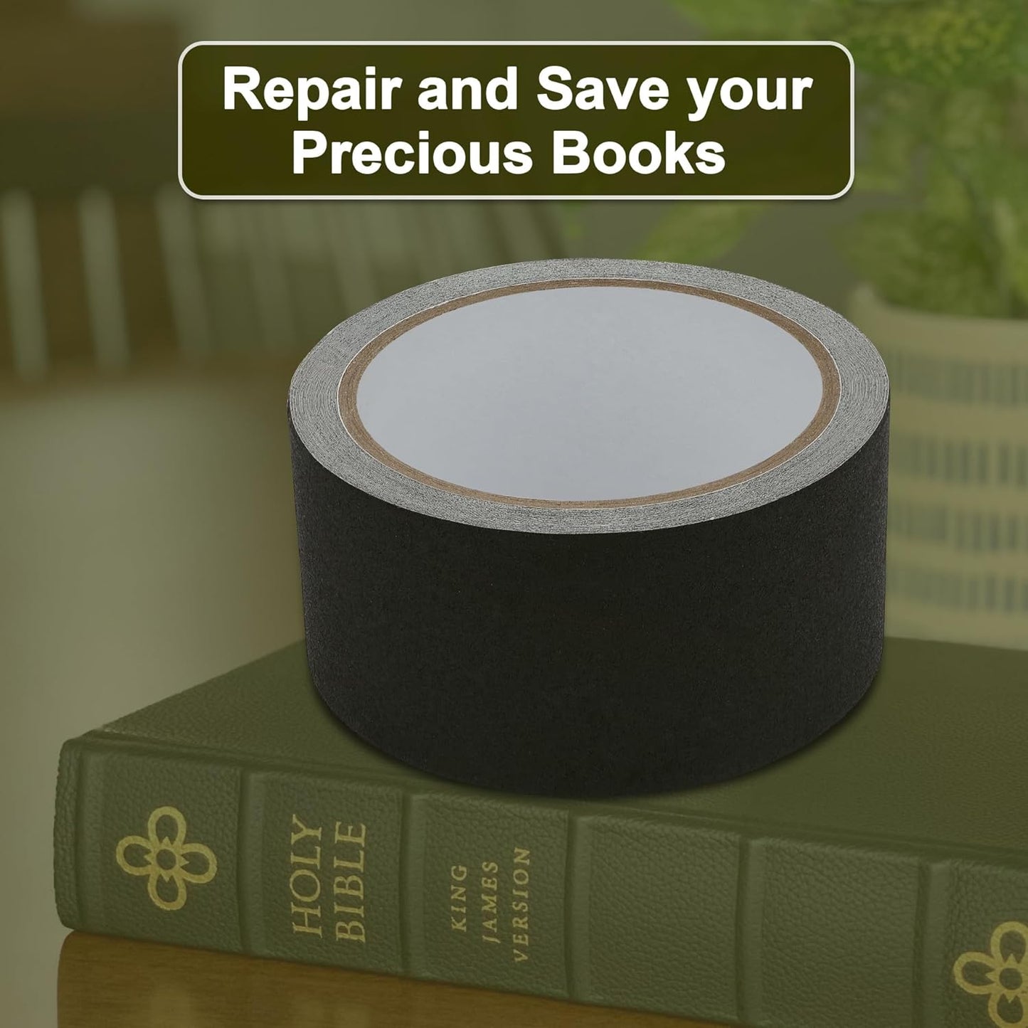 Cloth Bookbinding Repair Tape Matte Book Repair Tape 2 Inch by 33 Feet Self Adhesive Non Reflective Cloth Tape for Old Books Antique Books Daily Supplies (Black)