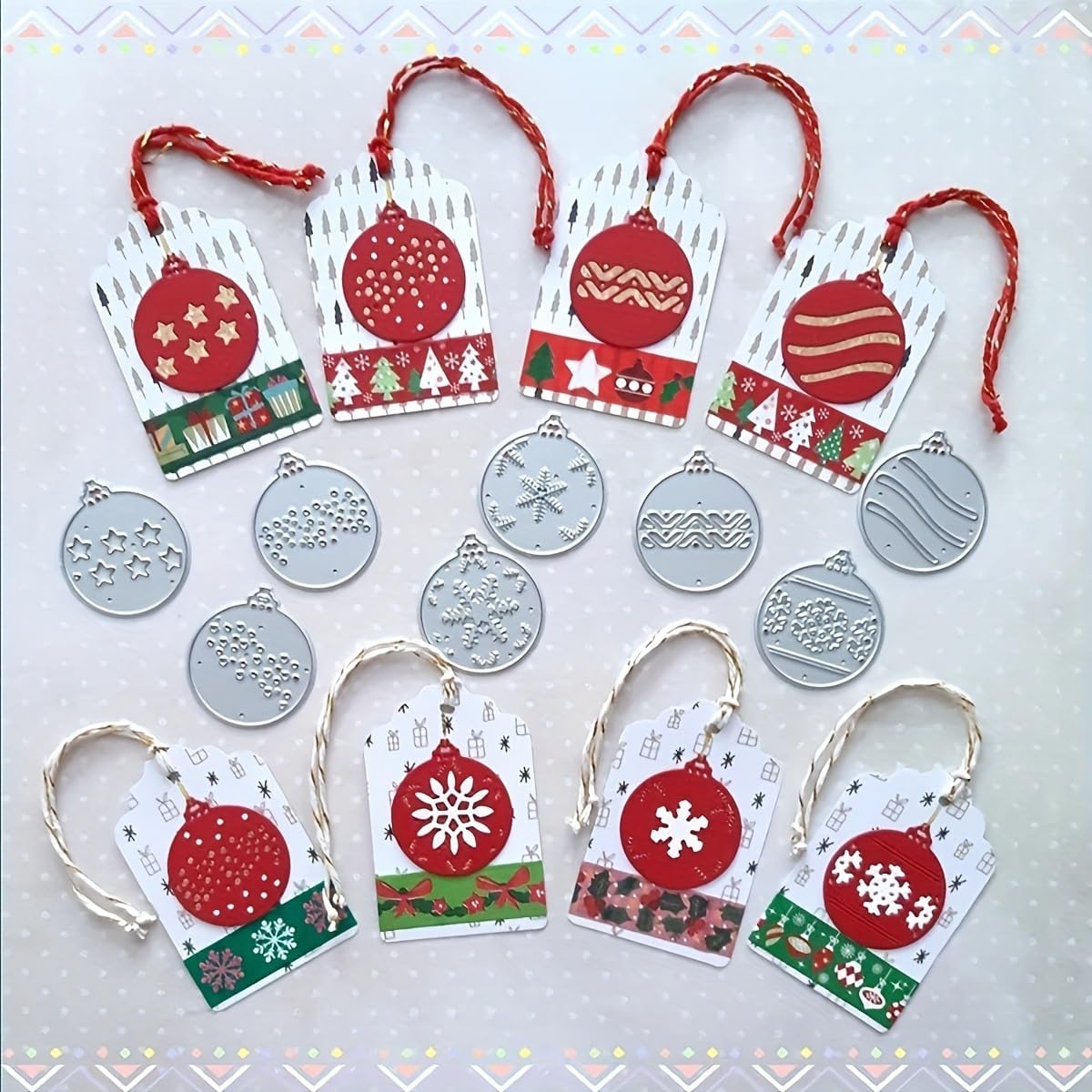 Lapoo Festivals Metal Cutting Die for Scrapbooking - Durable, Cut Stencils for DIY Scrapbook Photo Album Decorative Paper Card, Card Making Supplies, Embossing (8 Christmas Balls 5.6 x 2.8 in)