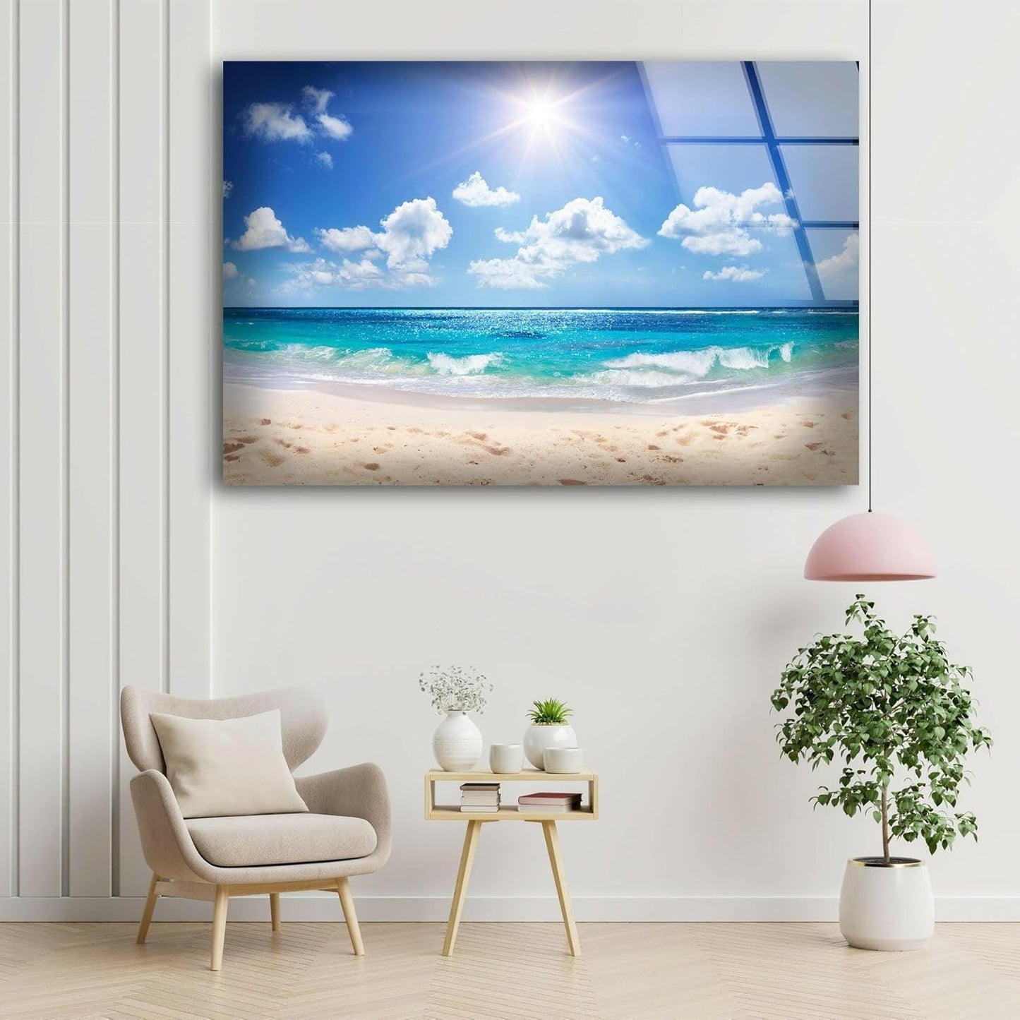 My Photostation.com 30Wx24H'' Summer Beach Landscape Glass Wall ArtTempered Glass Printing Wall Decor Large Wall Art Wall Hangings