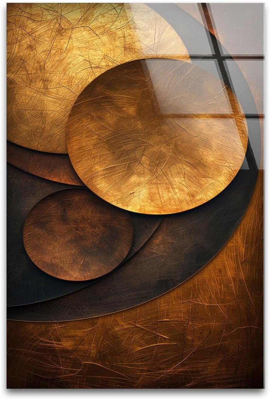 My Photostation.com Round 31,5'' Bronze Art Deco Geometric Motifs Glass Wall Art Tempered Glass Printing Wall Decor Large Wall Art Wall Hangings