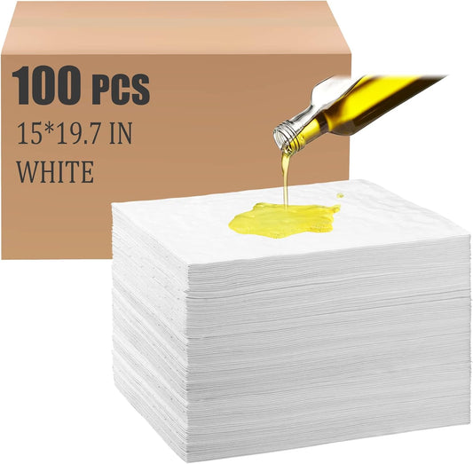 Hoolerry Oil Absorbent Pads Weight Dimpled Pad Garage Accessories Water Absorbent Mat Oil Spill Mat for Absorbing Protecting Home Garage Basement (100 Pcs,White,15 x 19.7 Inch)
