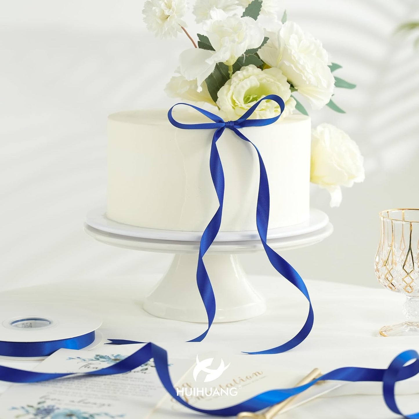 HUIHUANG Royal Blue Ribbon 1/2 inch X 50 Yards Continuous, Double-Faced Satin Ribbon for Gift Wrapping, Bows, DIY Crafts, Flower Bouquet, Independence Day Decoration