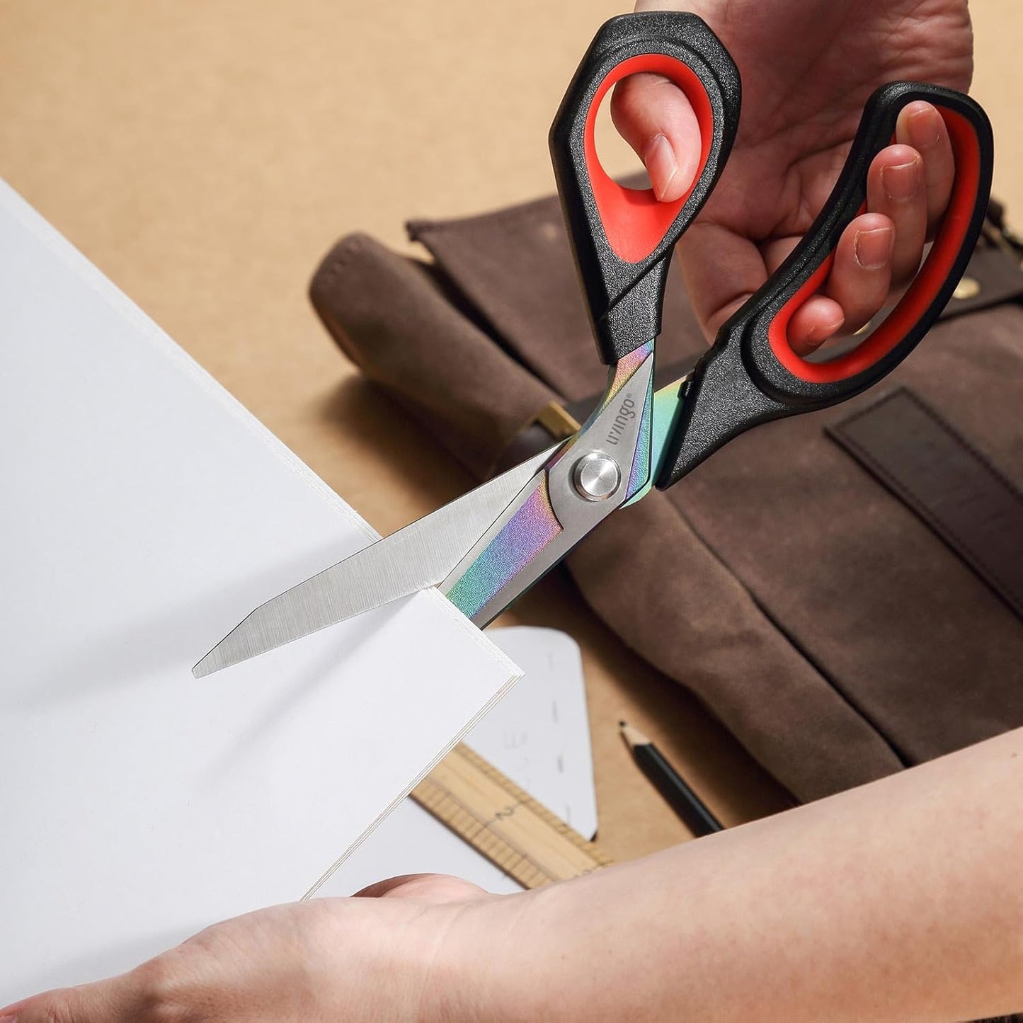 LIVINGO Fabric Scissors Heavy Duty - 9.5 Inches Professional Titanium Coated Forged Stainless Steel Sharp Bent Shears for Sewing Crafting Cutting Cloth, Felt, Leather, Paper