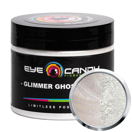 Eye Candy Pigments Premium Ghost Mica Powder - Glimmer White (50gr) - for Epoxy, Resin, Soap, Paint, Woodworking, Acrylic Pouring, Bath Bombs, Fishing Lures - DIY Arts and Crafts Additive
