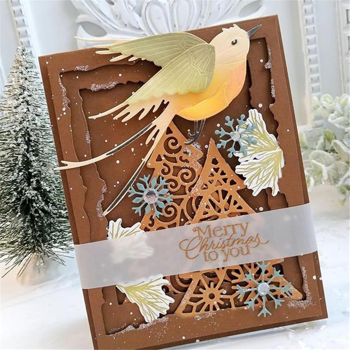 Mvchifay Cutting Dies for Card Making Metal Die-Cuts Scrapbooking Tool Hollow Frame DIY Craft Punch Template Embossing for Paper Album Decor (3 Christmas Tree-14.3x9.1cm)