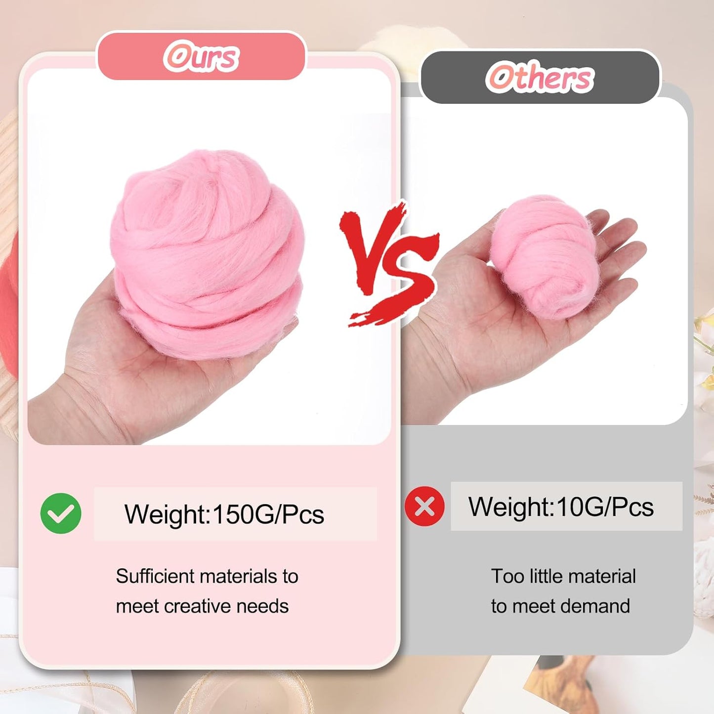 PATIKIL Wool Roving Yarn, 150G/5.3OZ Soft Felting Wool Pure Chunky Roving Yarn Bulk for Needle Felting Knitting Blanket Spinning Weaving DIY Craft, Pink