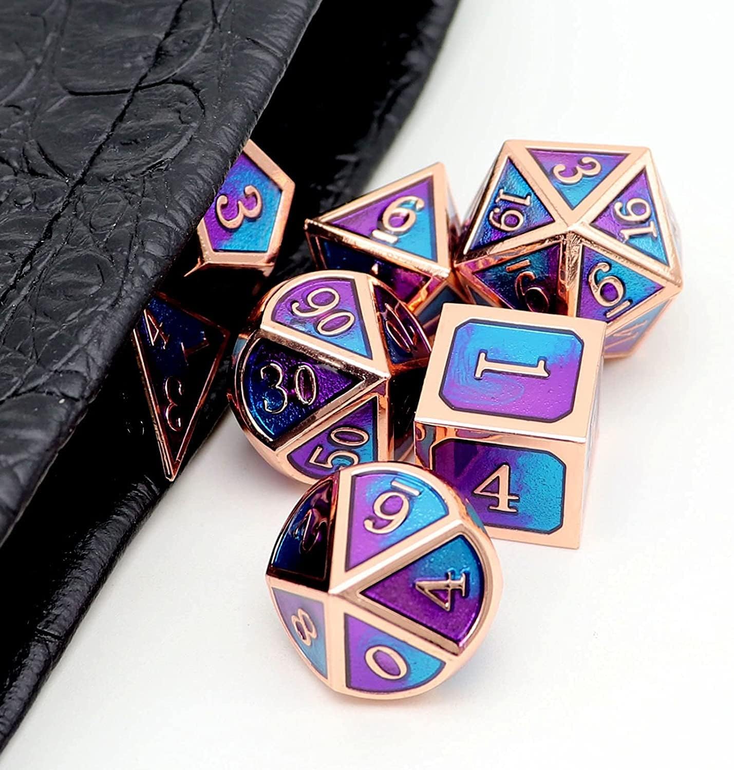Haxtec Metal DND Dice Set D&D Gifts 7PCS Copper Blue Teal Purple Polyhedral RPG Dice D20 D12 D10 D8 D6 D4 Compatible with Dungeons and Dragons TTRPG Games-Mermaid