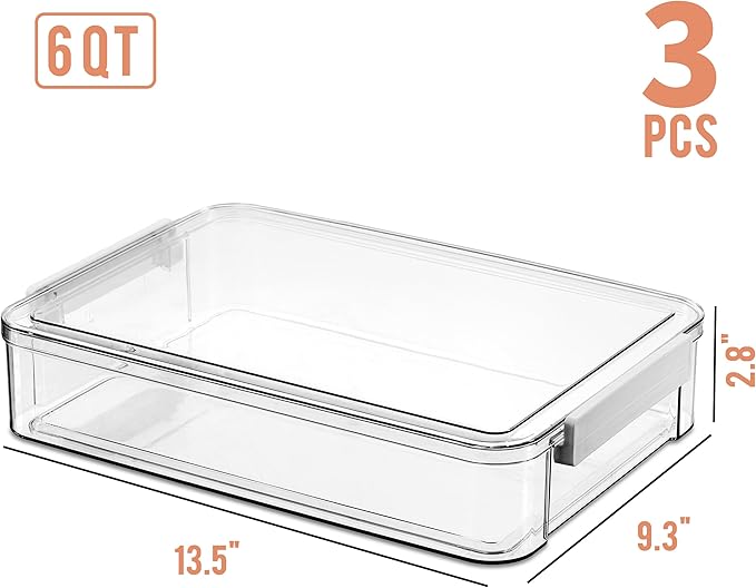 Citylife 3 PCS 9 x 13 Plastic Storage Bins with Lids and Latches, Portable Art Supply Storage Organizer, Paper Storage Box for Organizing A4 Paper, Letters, Documents, Art Supplies, and Crafts