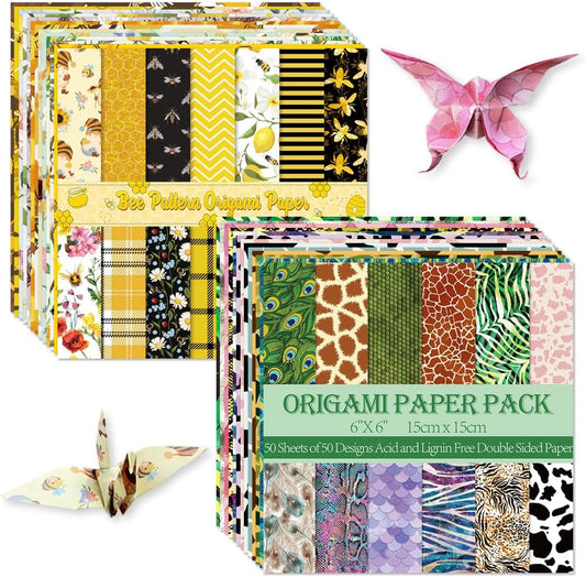 Origami Paper Kit Dobule Sided 100 Sheets 100 Colors 6 Inch Japanese Chiyo Square Easy Fold Arts Crafts DIY Handwork Origami Papers Beginner Animal Fur Bee