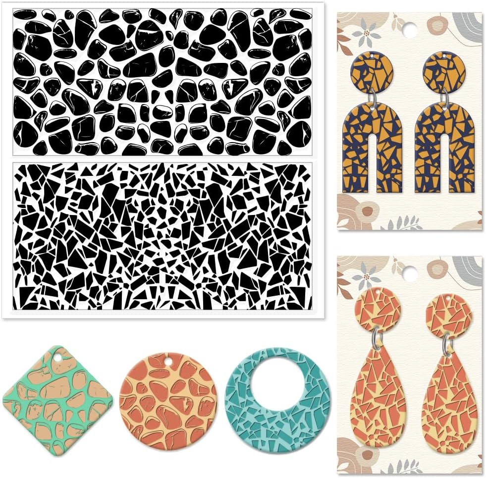 CHGCRAFT Tile Pattern Polymer Clay Texture Sheets Pebble Texture Silicone Clay Texture Stamp Clay Modeling Pattern Pad Texture Sheets for Earrings Jewelry Making