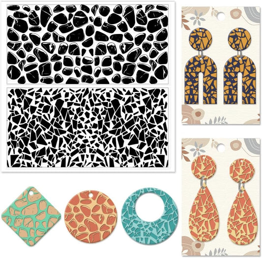 CHGCRAFT Tile Pattern Polymer Clay Texture Sheets Pebble Texture Silicone Clay Texture Stamp Clay Modeling Pattern Pad Texture Sheets for Earrings Jewelry Making