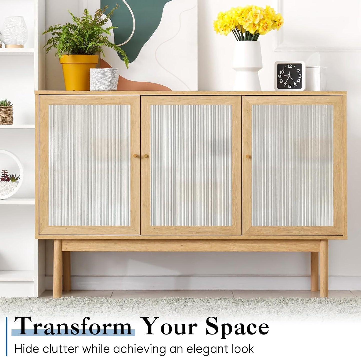 Haton Reeded Glass Window Privacy Film, Frosted Glass Window Film, Static Cling UV Blocking Stickers, Decorative Removable Cover for Bathroom Door Office, Non Adhesive 35.4" x 157.4"