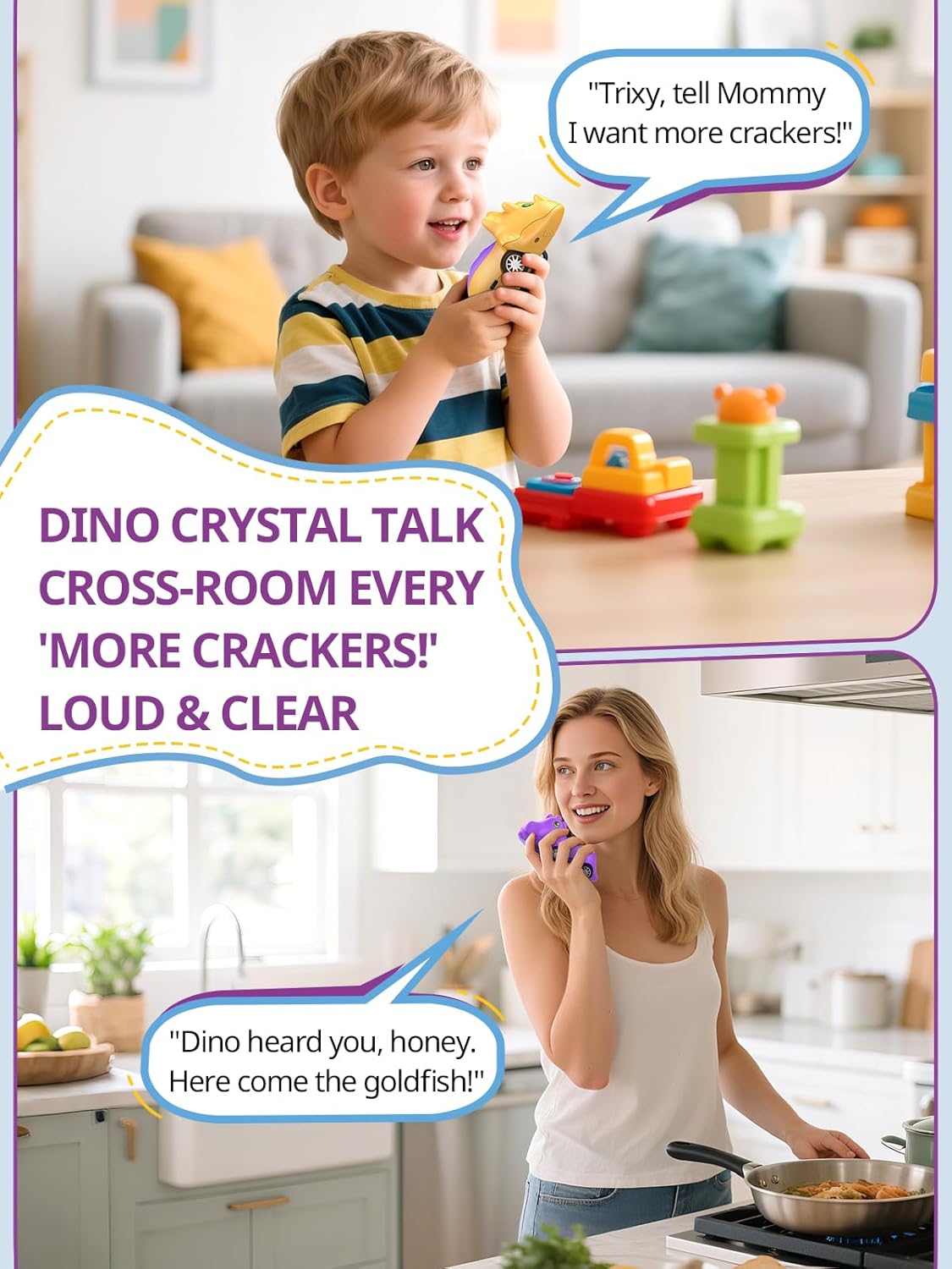 Dinosaur Walkie Talkies for Kids Rechargeable, Dino Toy Cars for Boys & Girls Ages 3-7, Crystal-Clear Audio, 48H Play, Fun Indoor & Backyard, Birthday Xmas Gifts for Toddler, 2 Pack