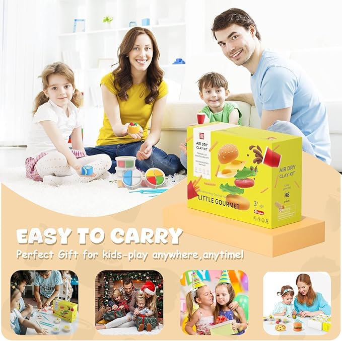 Air Dry Clay for Kids - Modeling Clay Kits, Ultra Light & Soft, Safe & Non-Toxic, 12 Boxes DIY Model Magic Clay 48 Colors with Sculpting Tools und Tutorials, Creative Art Crafts Toys Gifts Boys Girls