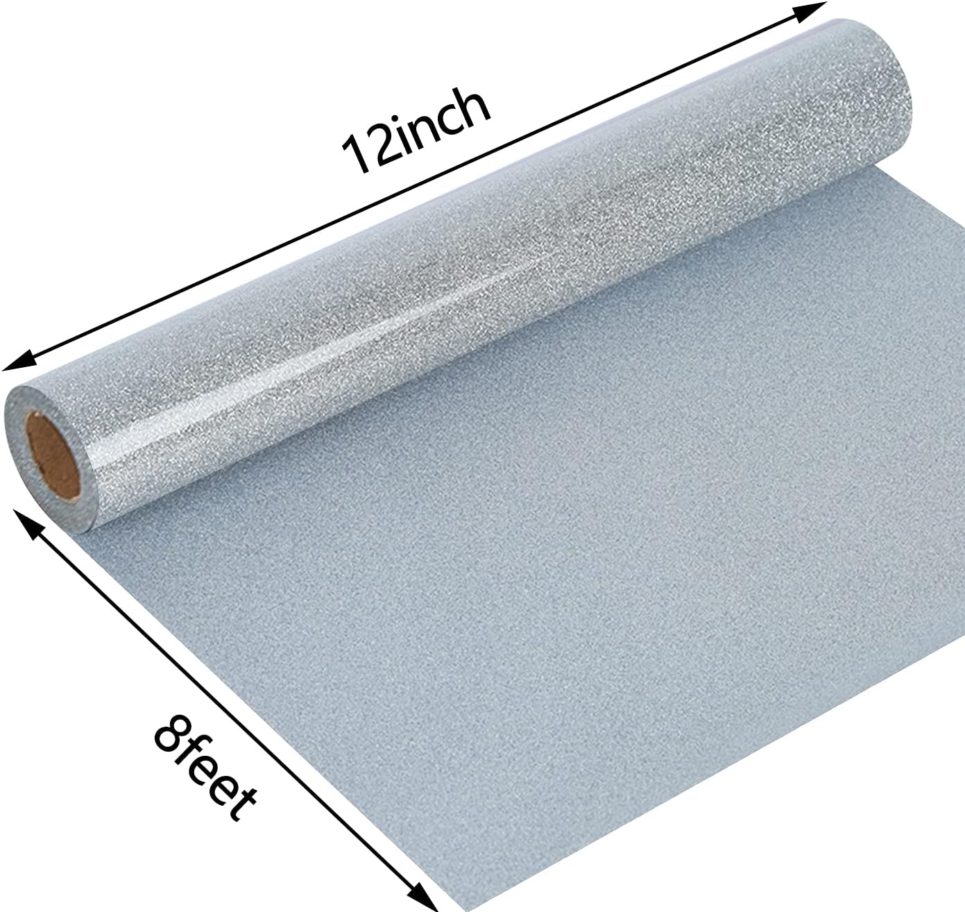 guangyintong Glitter Silver Heat Transfer Vinyl HTV Rolls, 12" x 8ft Iron on Vinyl for T-Shirts Glitter Silver HTV Vinyl for All Cutter Machines Easy to Cut & Weed for Heat Vinyl Design