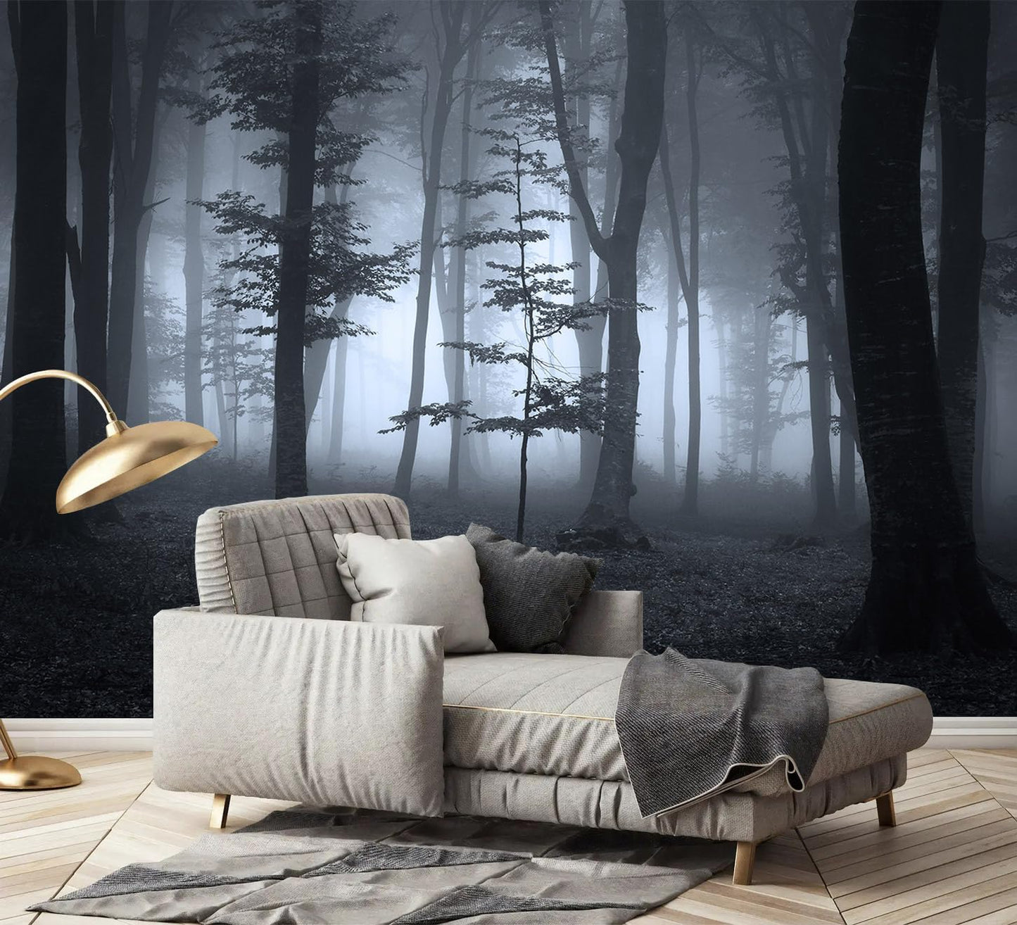 AFZEVEB-Foggy Dark Forest Wallpaper Landscape Tree Wall murals for Bedroom 114"x74"(Not Peel and Stick)