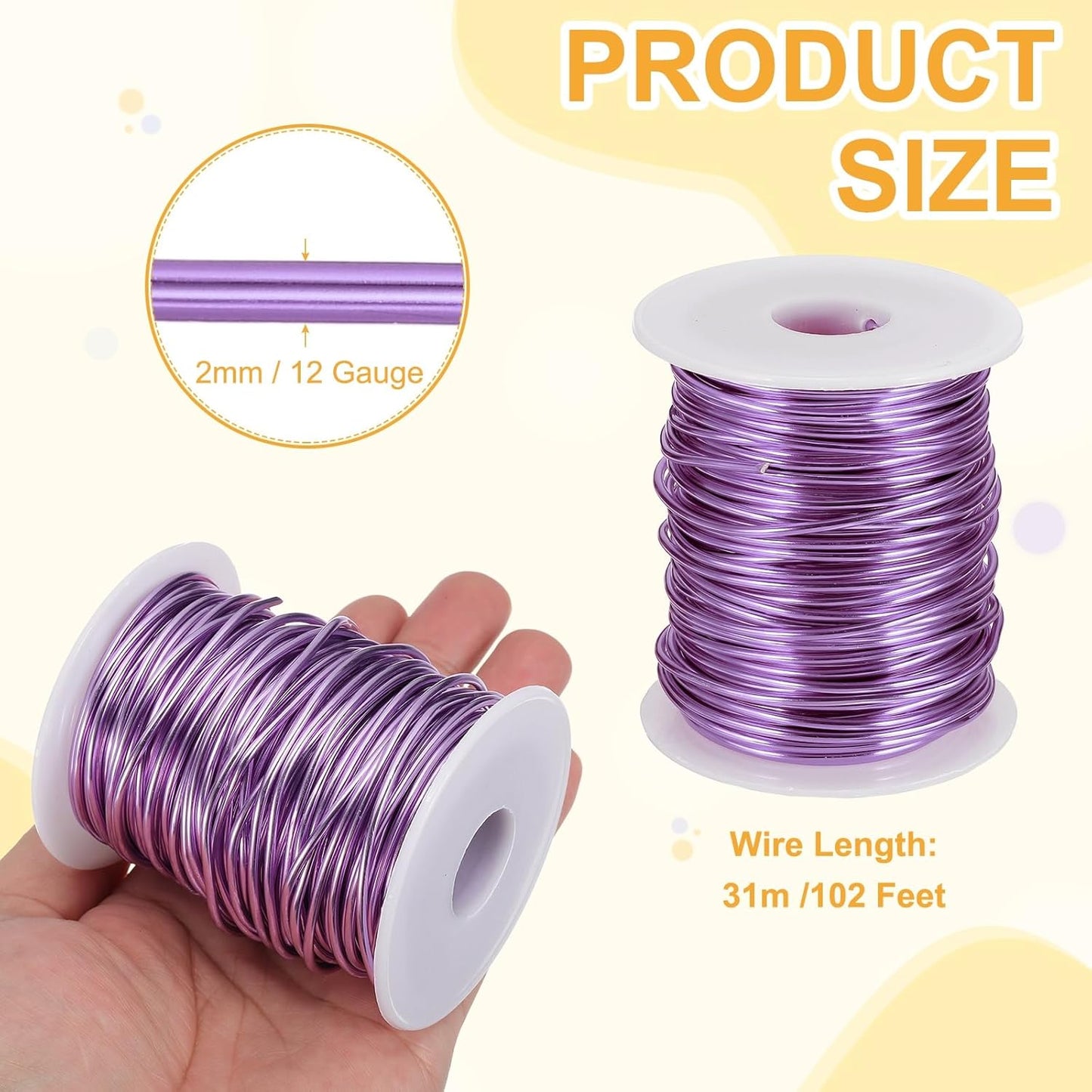 uxcell 12 Gauge / 2mm Anodized Aluminum Wire for Jewelry Craft Making, 102 Feet Bendable Flexible Wire for DIY Home Decor Gardening Sculpture, Light Purple