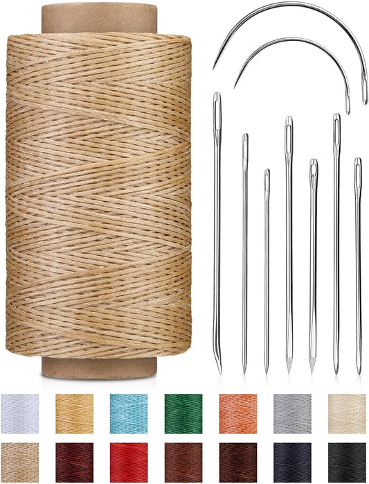 DIUDUS 218 Yards Upholstery Thread, Heavy Duty Thread for Hand Sewing, Sewing Kit with 9 Upholstery Needles for Hand Stitching Bookbinding Repair Canvas