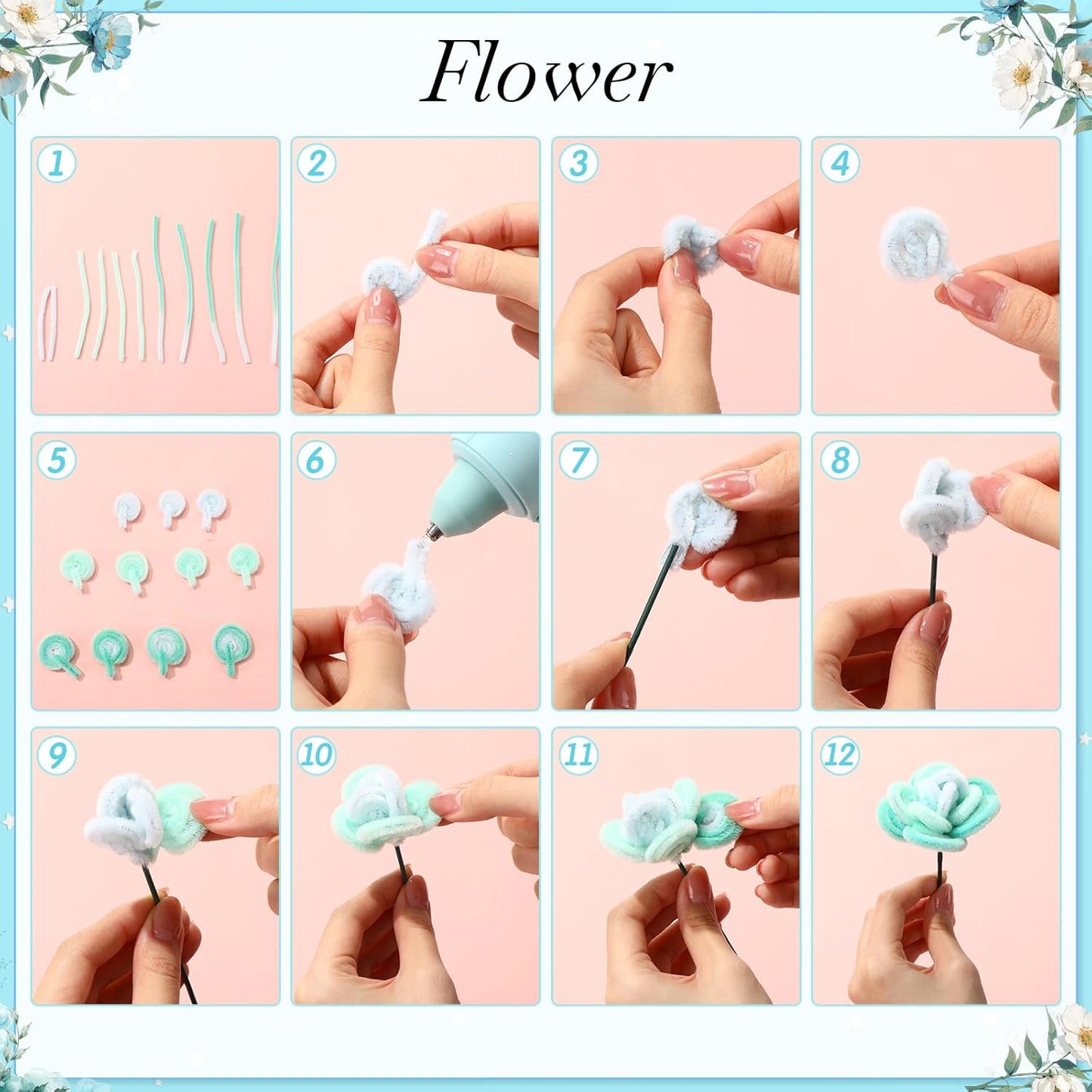 DaisyInner 700 Pcs Halloween Fall Pipe Cleaners Craft Bulk Pastel Chenille Stems Flower DIY Gradient Colored Fluffy for School Classroom Thanksgiving Christmas Party Supplies(Blue Style)