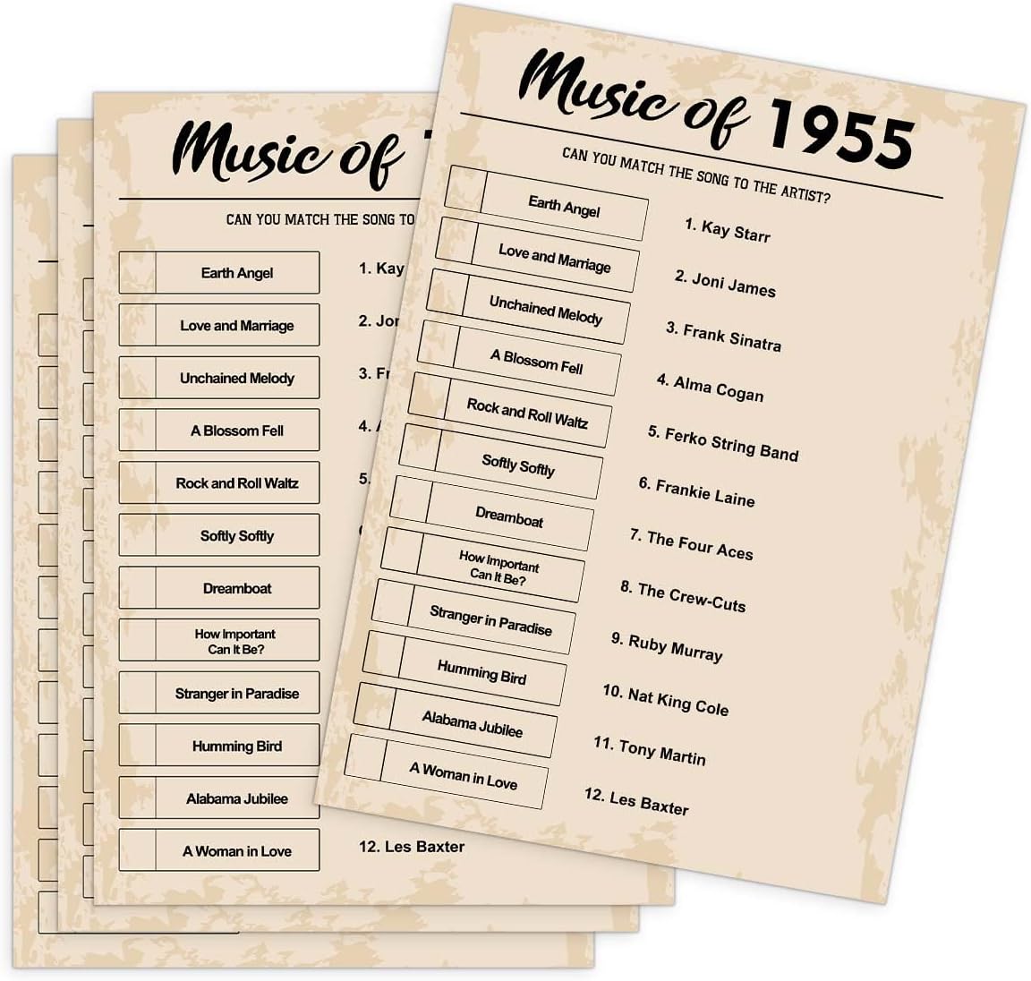 QUPT 70th Birthday Party Games, Music of 1955 Games, Birthday Party Supplies for Adults, Fun 1955s Party Game, Pack of 30 Cards