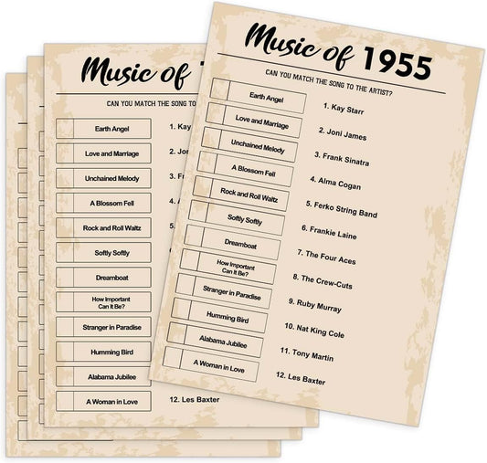 QUPT 70th Birthday Party Games, Music of 1955 Games, Birthday Party Supplies for Adults, Fun 1955s Party Game, Pack of 30 Cards