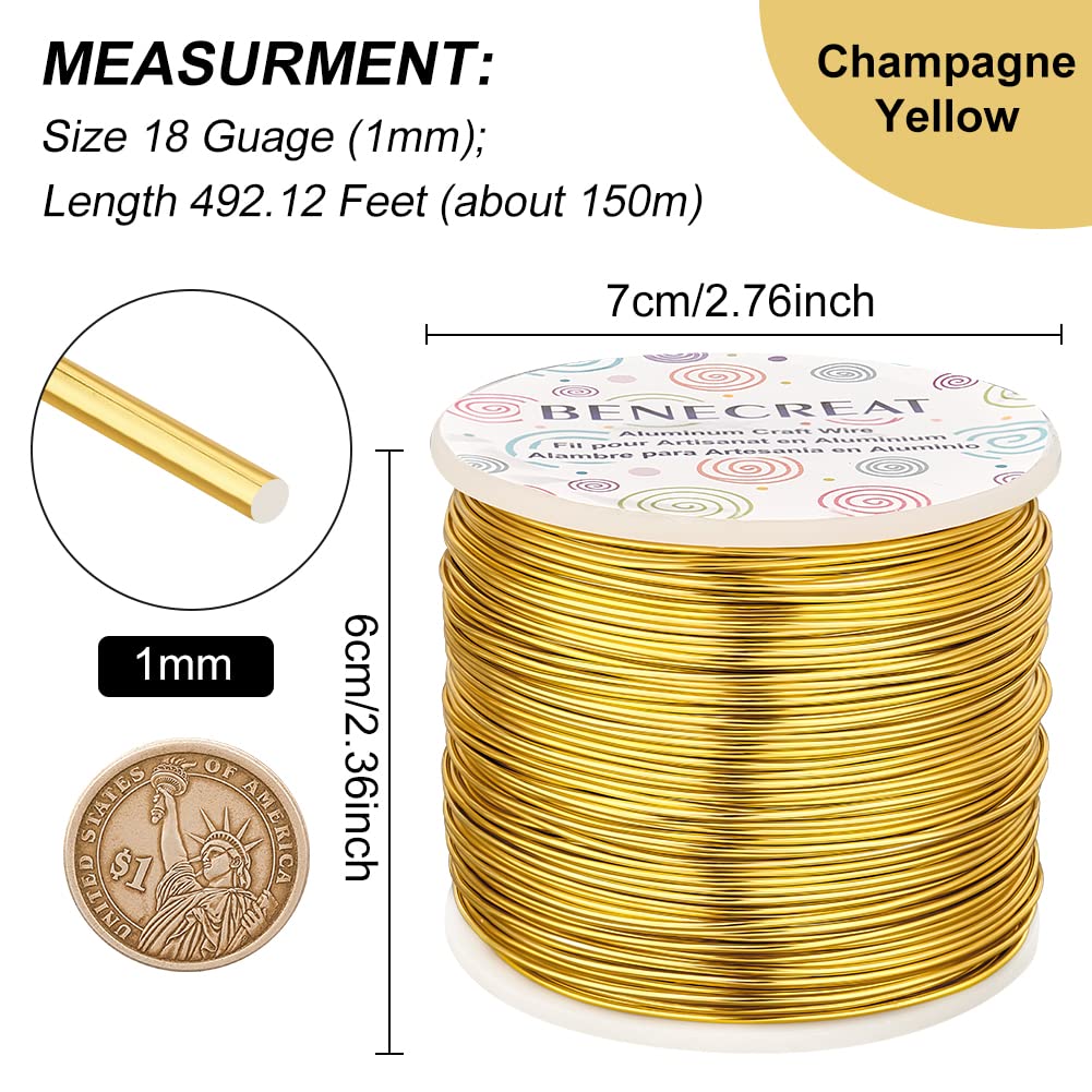 BENECREAT 9 10 12 15 17 18 20 Gauge Gold Aluminum Wire (18 Gauge,492 FT) Anodized Jewelry Craft Making Beading Floral Colored Aluminum Craft Wire for Garden, Model Making