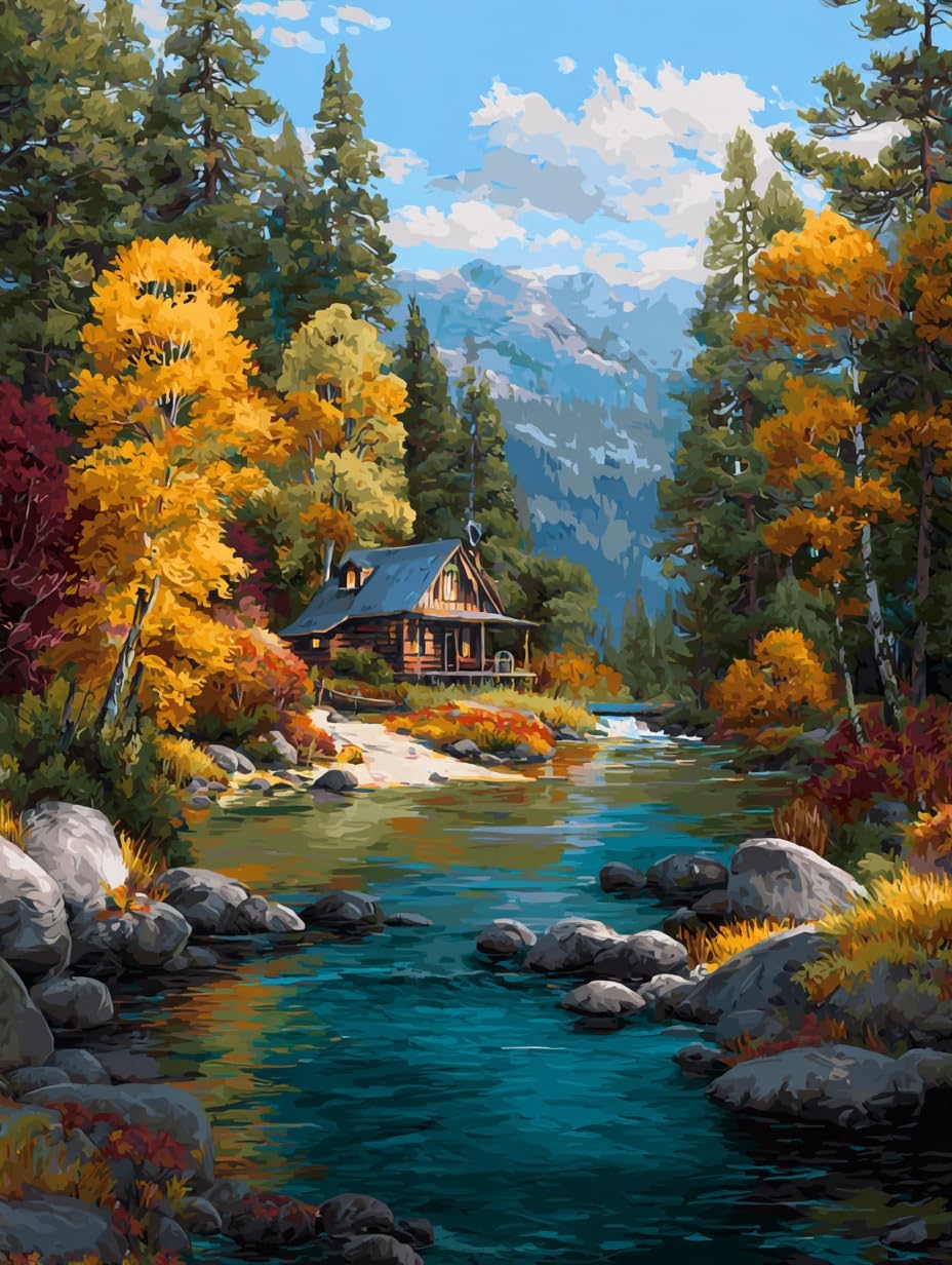 14CT Counted Cross Stitch Kits for Adults Advanced Mountains Lake Printed Stamped Cross Stitch Kits for Adults (Mountain Lake 1)