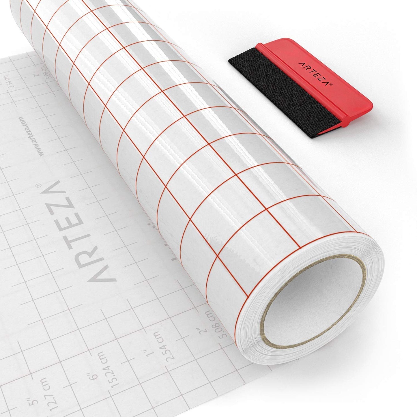 ARTEZA Ultra Clear Transfer Tape Paper with Grid & Squeegee, 12 Inch Wide x 25 Foot Long Roll, for Alignment & Transfer of Adhesive Vinyl for Decals, Signs, Walls, Windows & Smooth Surfaces