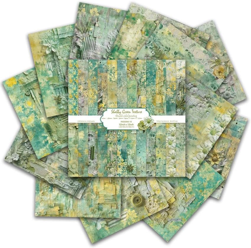 Green Lace Scrapbook Paper Vintage Flower Pattern Papers Pad 12×12,24 Sheets Double-Sided Bobo Floral Scrapbooking CardStock Paper Pad for Holiday Cardmaking DIY Origami Papers.