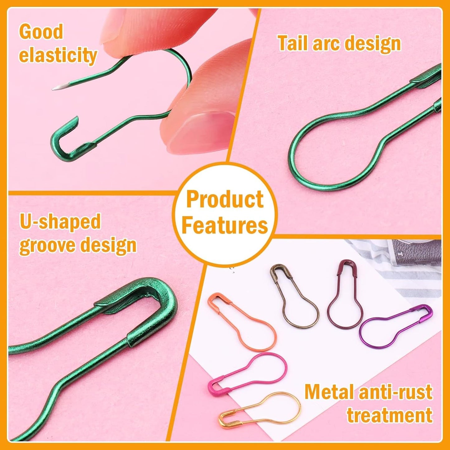 Stitch Markers, 300 pcs Crochet Markers, Metal Stitch Markers for Crocheting, Crochet Accessories and Supplies, Stitch Markers for Knitting and Crocheting, Safety Pins for Fabric and Paper