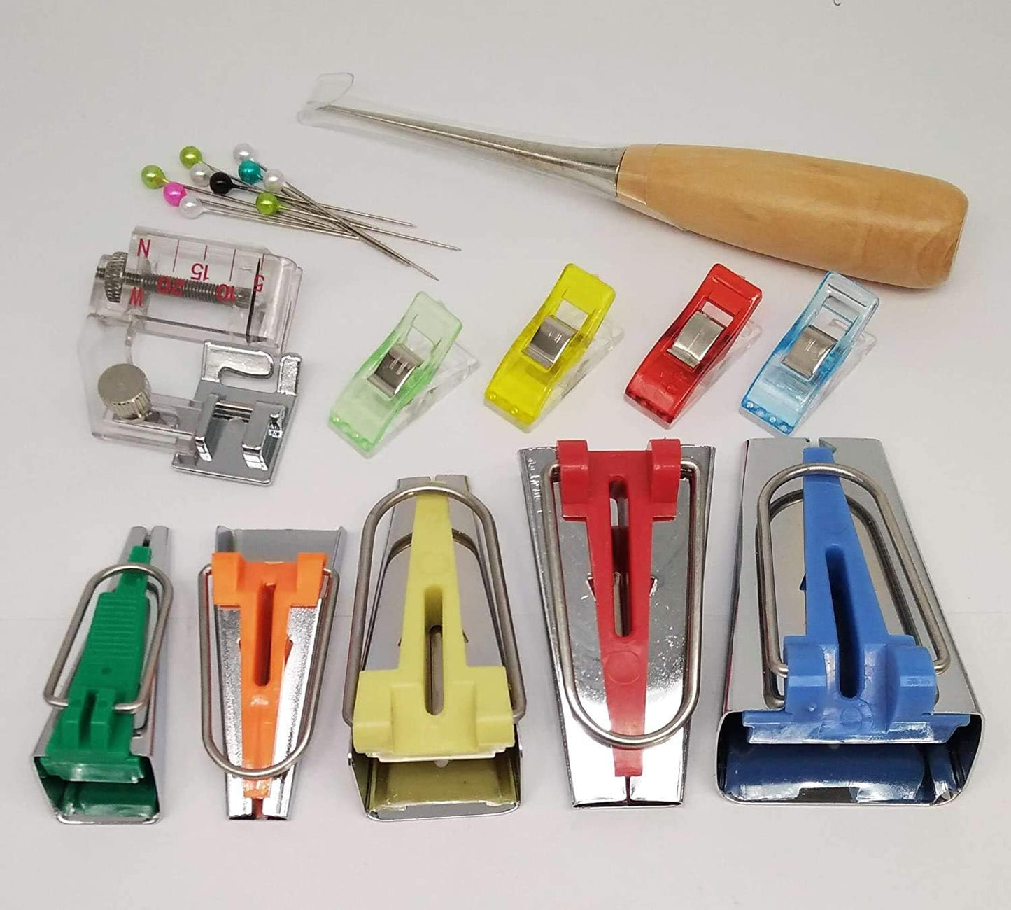 HONEYSEW Single Double Fold Bias Tape Maker Tool Kit Set Fabric Jelly Roll Sasher Tool Set Tools Folding Fabric and Biasing Strips 15sizes