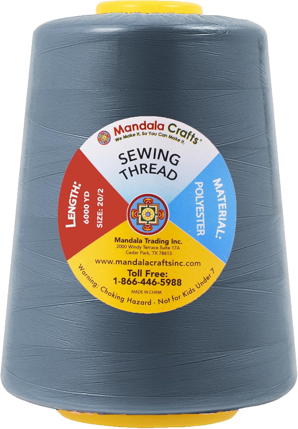 Mandala Crafts 4 Pack of Serger Threads Cones Spools - 20S/2 24000 Yards Polyester Slate Gray Threads for Sergers Machine and Overlock Quilting Sewing Machine