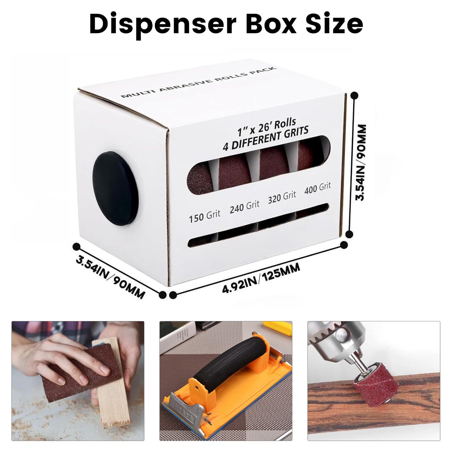 Emery Cloth Roll,4 Grits 1'' x 20FT Abrasive Sandpaper Roll with Dispenser,150 240 320 400 Grit Sand Assortment,Sanding Paper & Sand Paper Sheets for Metal Auto Wood Dry & Wet Polishing(4Rolls 20FT)