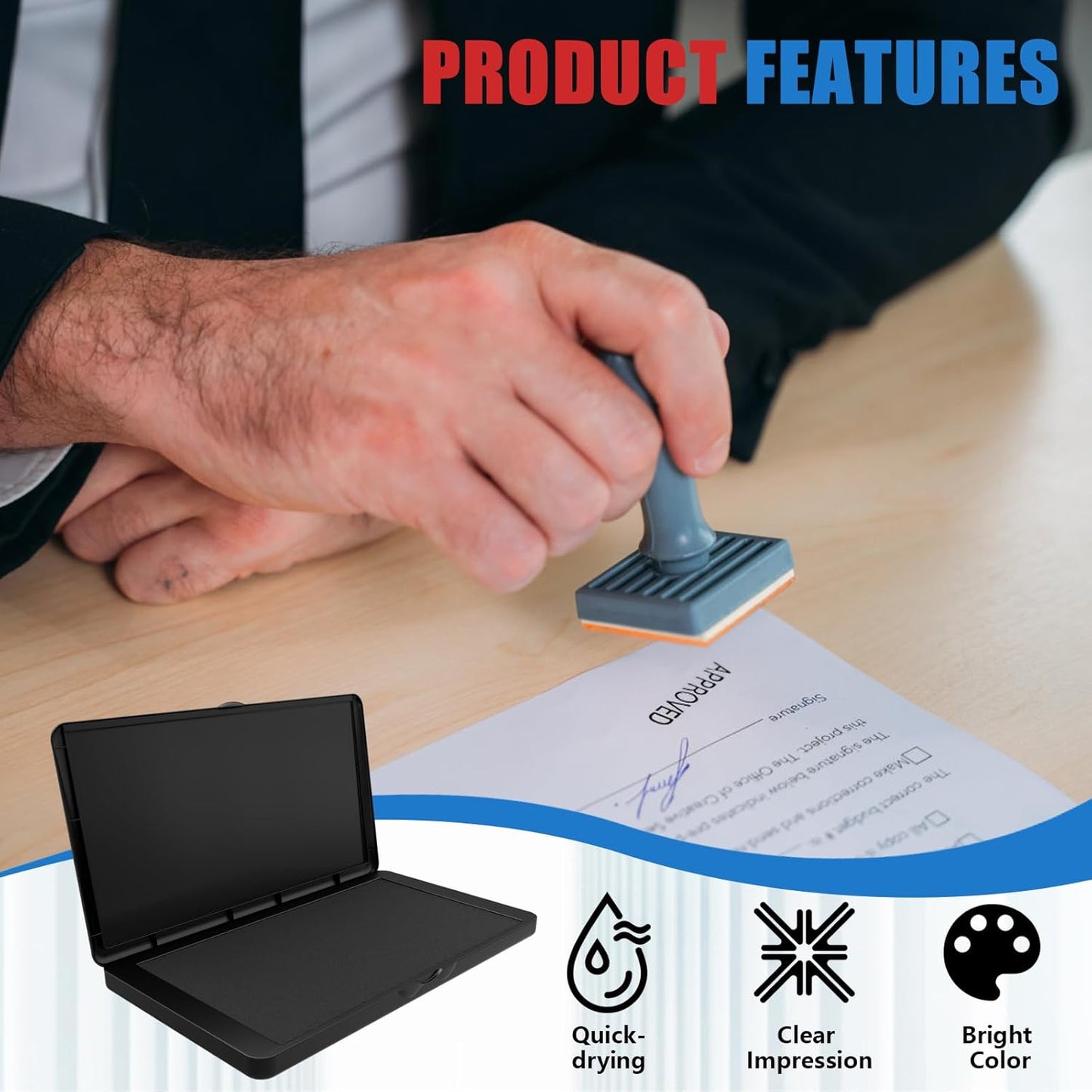 Large Stamp Pad, 6.1 x 3.4 Inch Black Ink Pad Premium Quality Felt Pad Rubber Stamp Ink Pad for Office, Home