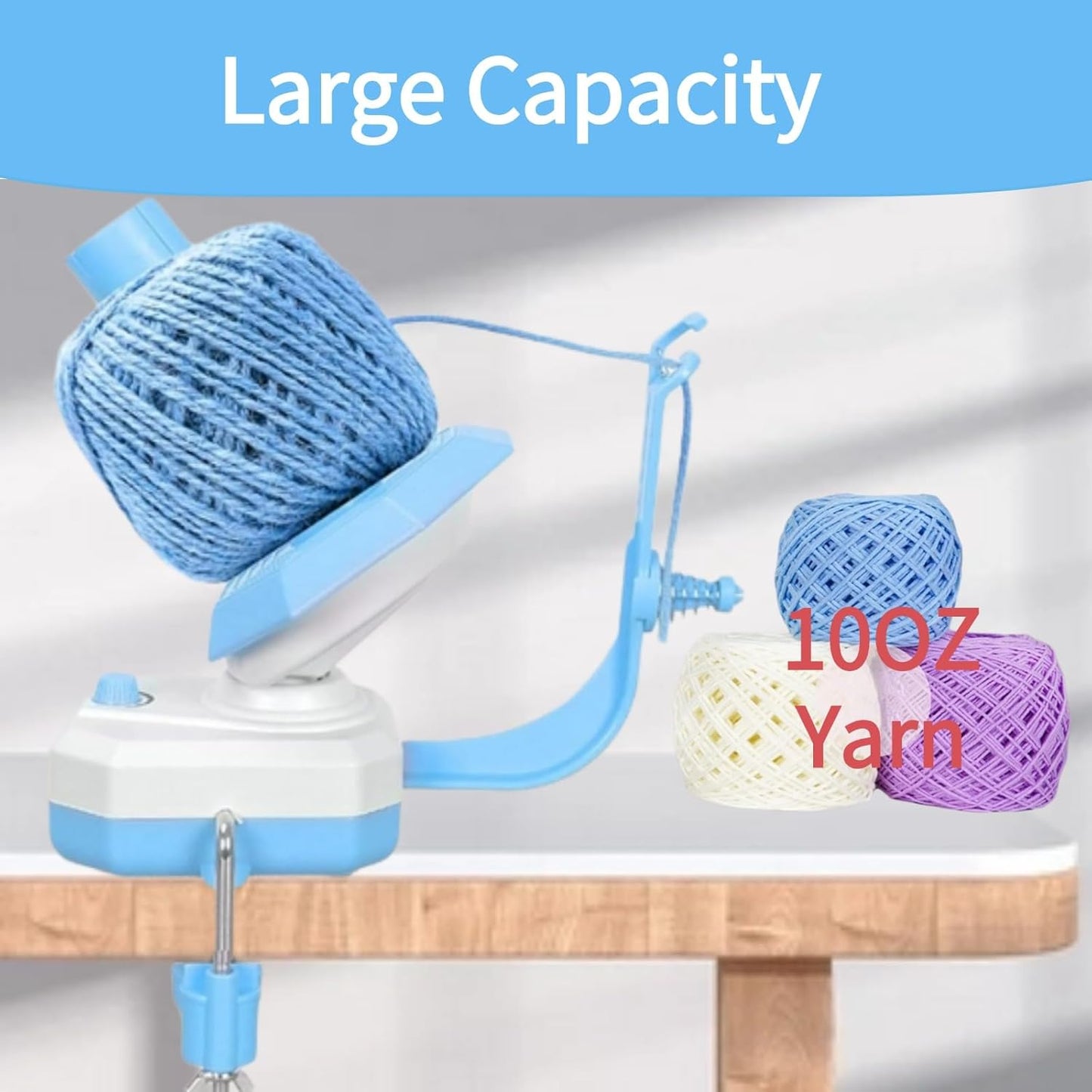 Zjyufy Yarn Winder Electric Yarn Ball Winder for Crocheting, 10oz Large Automatic Yarn Spinner Yarn Cake Winder with Stepless Speed Strong Tension, Blue