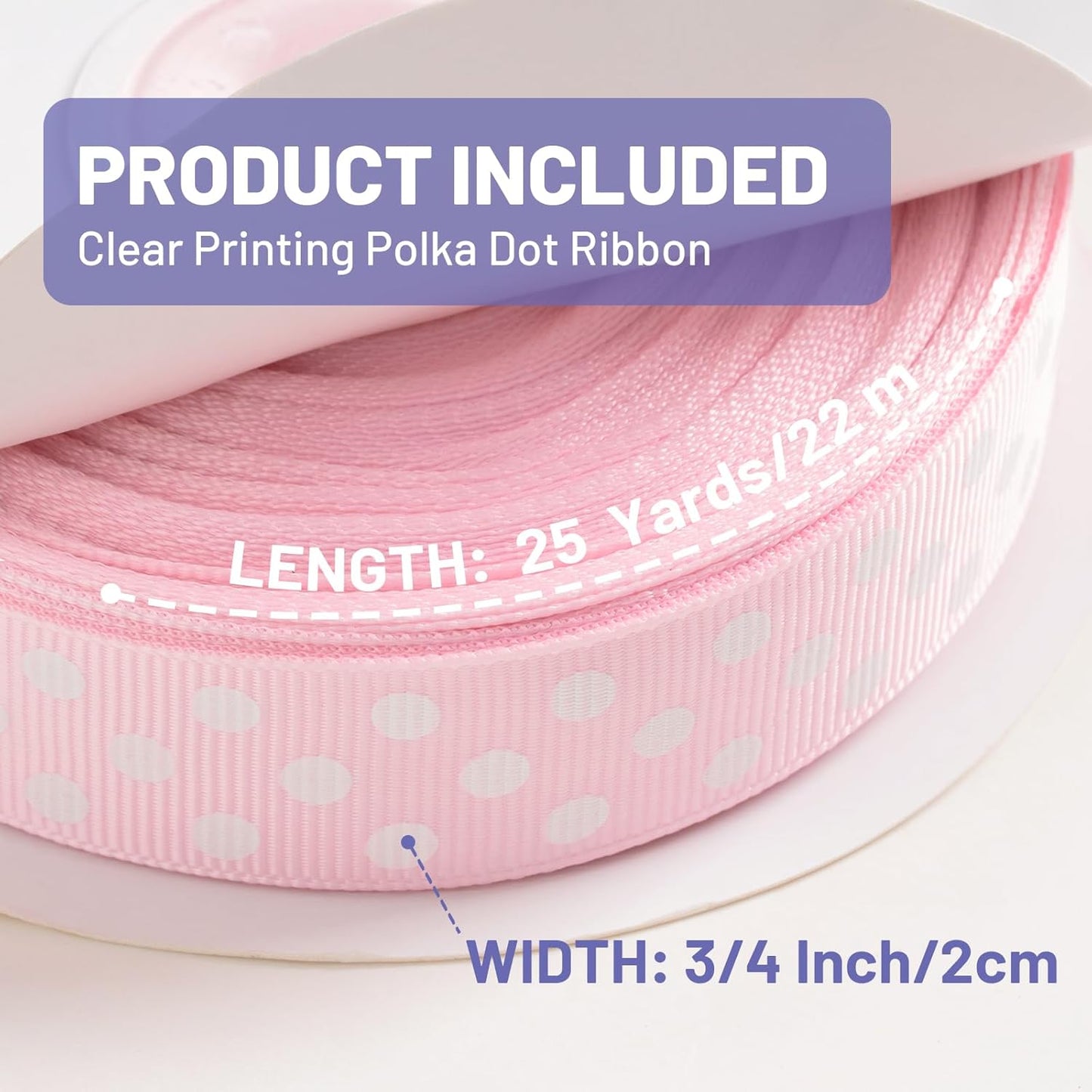 Polka Dot Grosgrain Ribbon 3/4 Inch, 25 Yards Spool Pink and White Dot Craft Ribbon for Christmas Gift Wrapping DIY Crafts Hair Bows Wedding Party Decor Sewing and Home Decoration