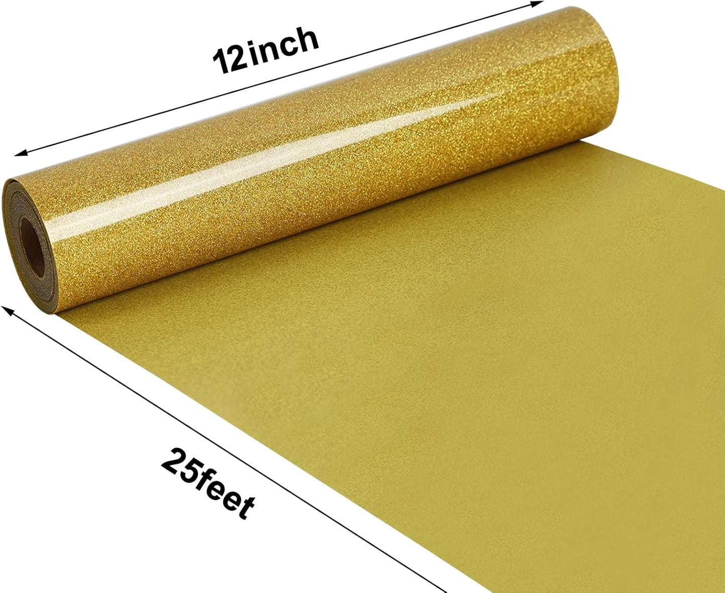 FUNKAKA Glitter Golden HTV Heat Transfer Vinyl Rolls, 12" x 25ft PU Iron on Vinyl for T-Shirt Golden Glitter HTV Vinyl for All Cutter Machines Easy to Cut & Weed for Heat Vinyl Design